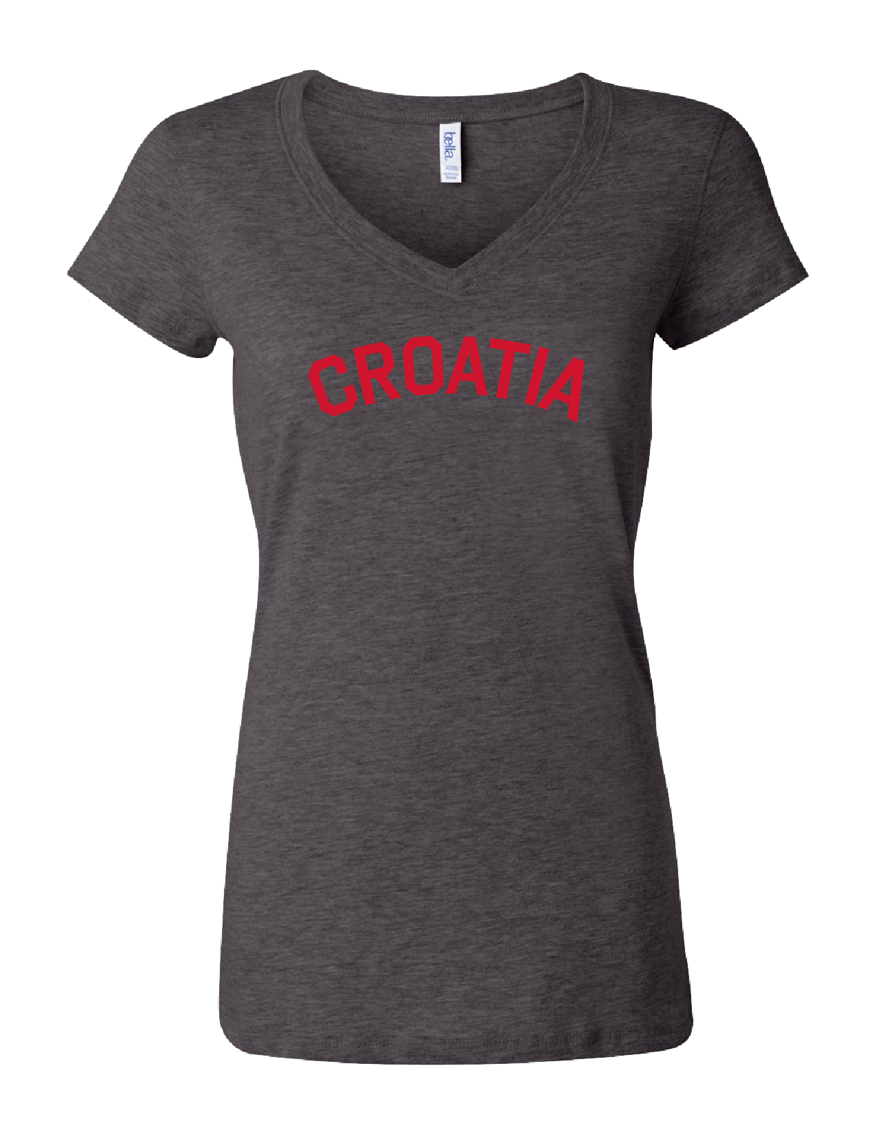 CROATIA Women's V Neck T- CHARCOAL-RED