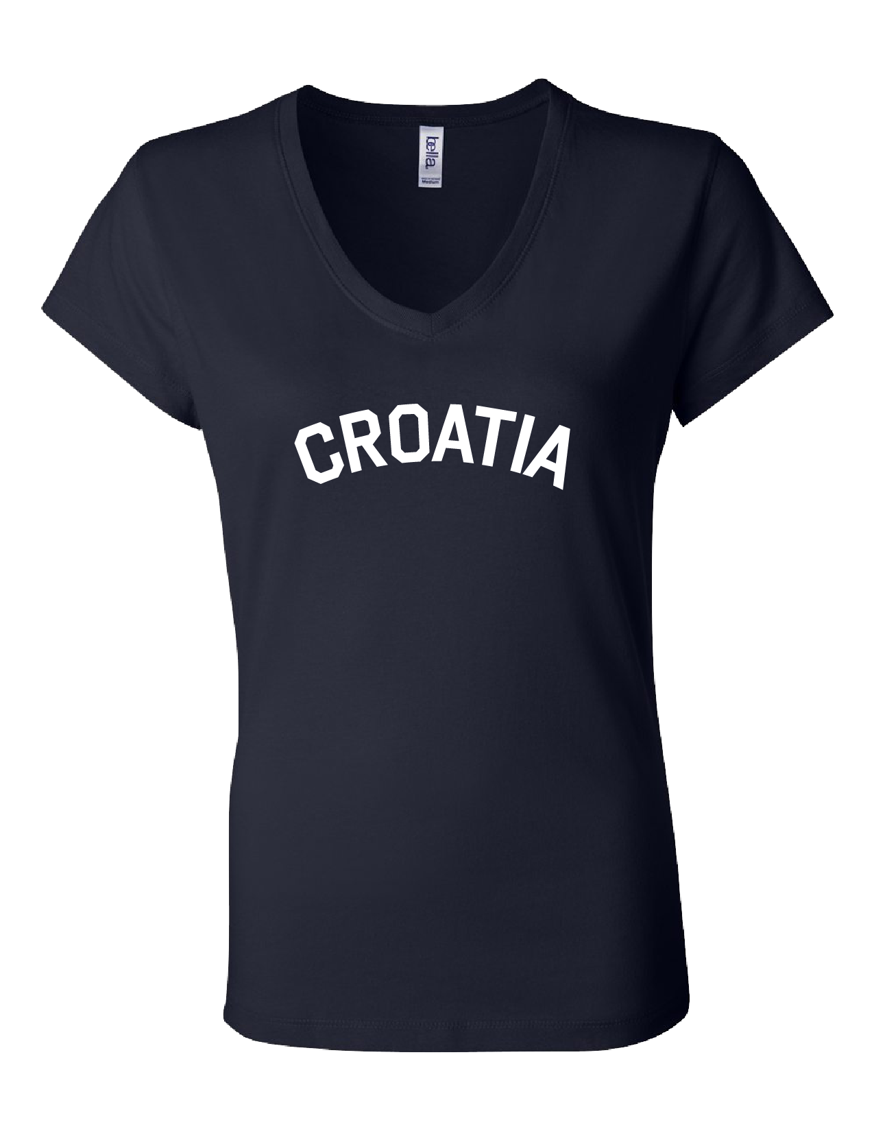 CROATIA Women's V Neck T- NAVY-WHITE