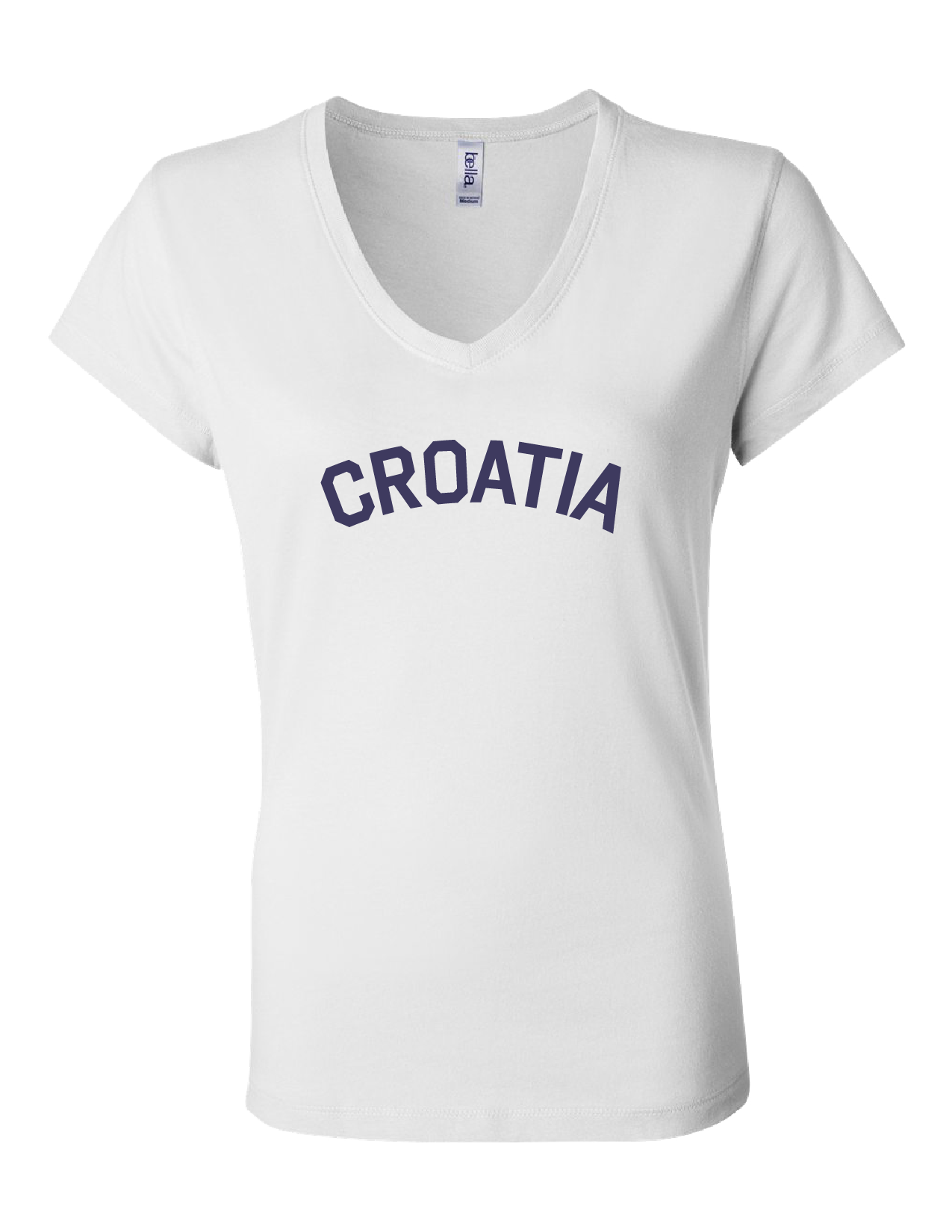 CROATIA Women's V Neck T- WHITE-BLUE