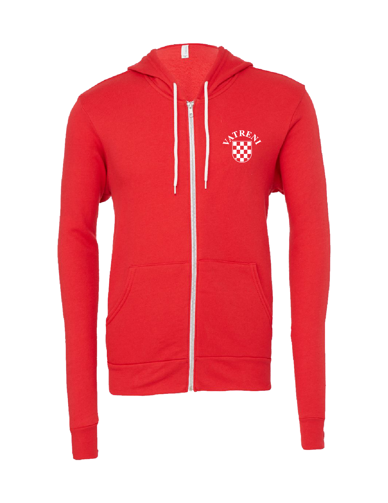 Double Fire Unisex Full Zip Hooded Sweatshirt- RED/WHITE