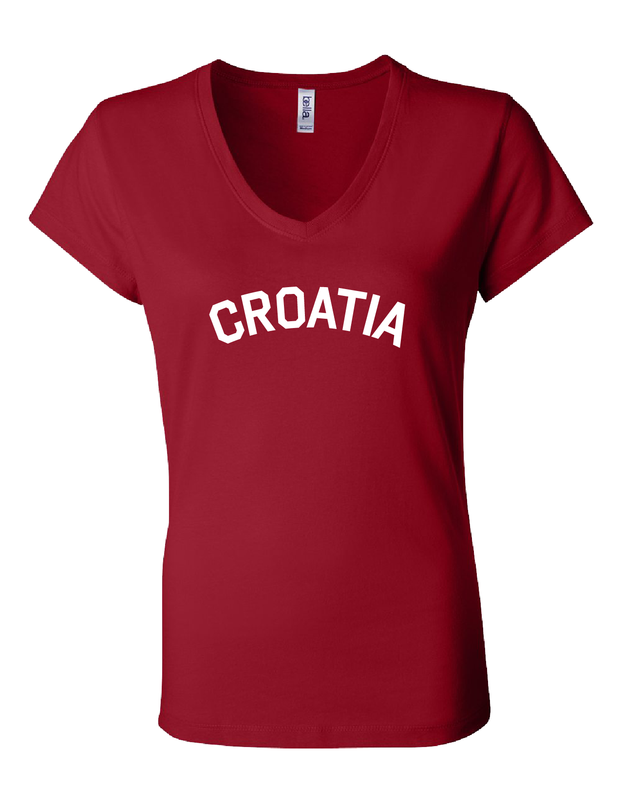 CROATIA Women's V Neck T- RED-WHITE