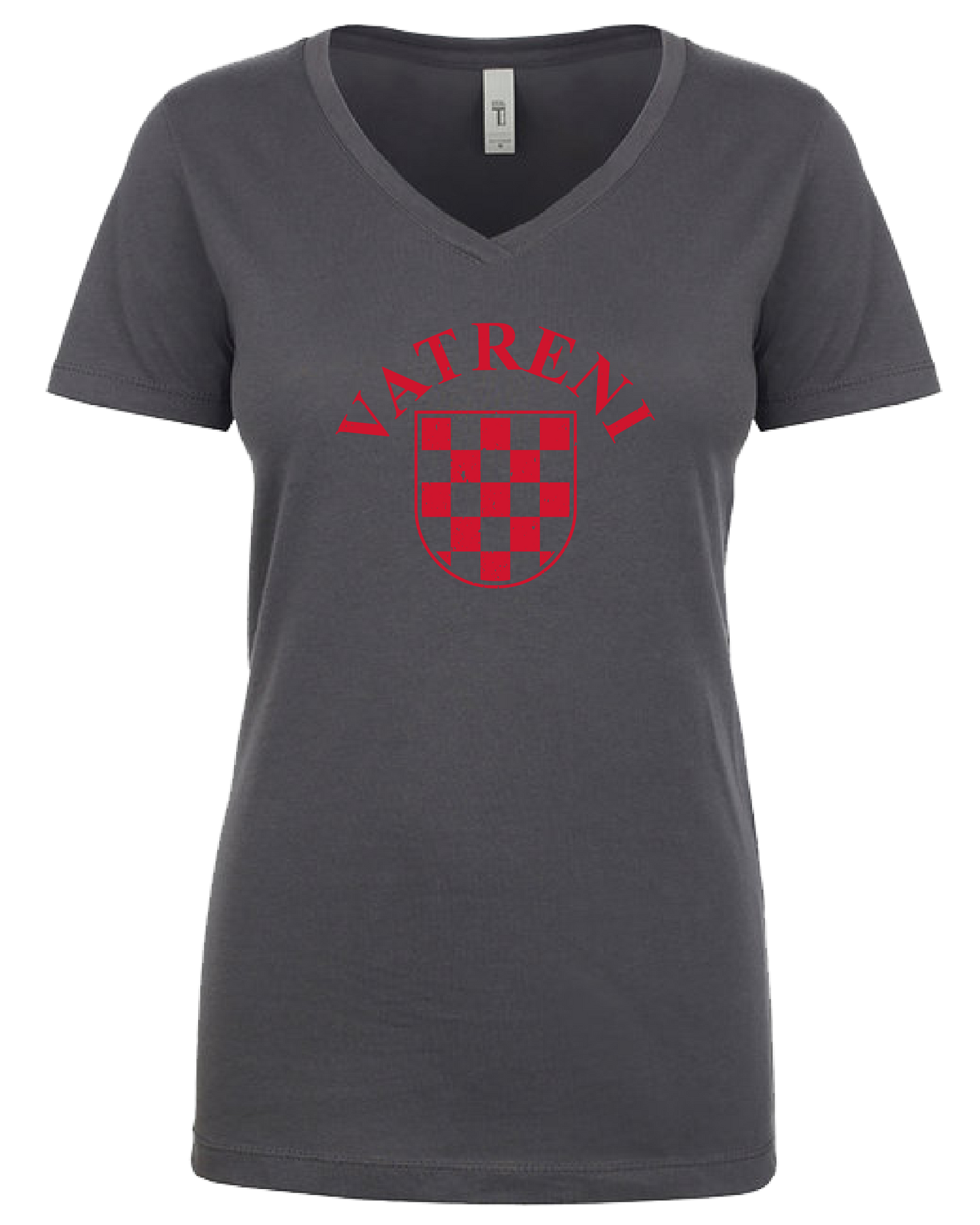 VATRENI Women's V Neck T- CHARCOAL-RED