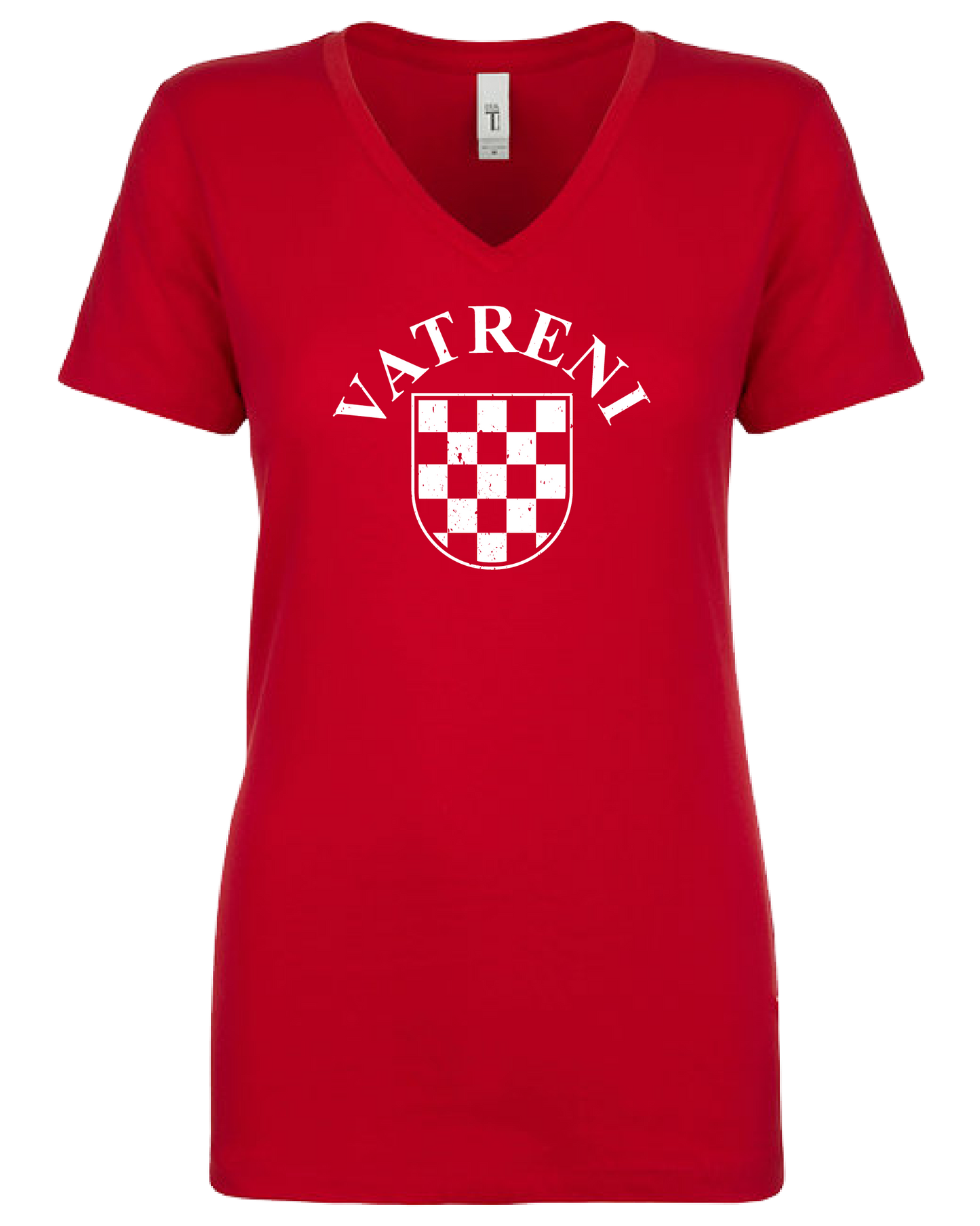 VATRENI Women's V Neck T- RED-WHITE
