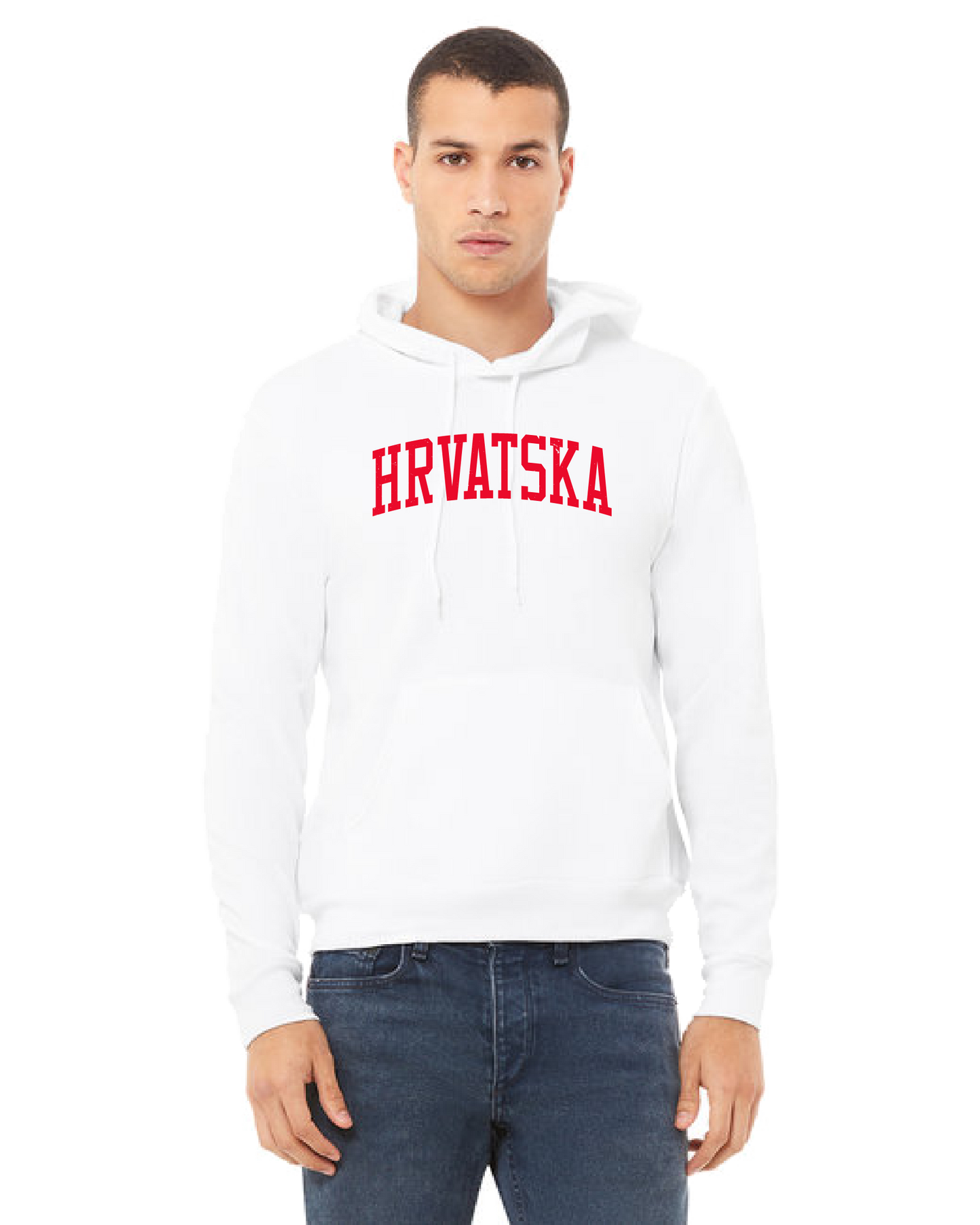 HRVATSKA Unisex Pullover Hooded Sweatshirt- WHITE/RED