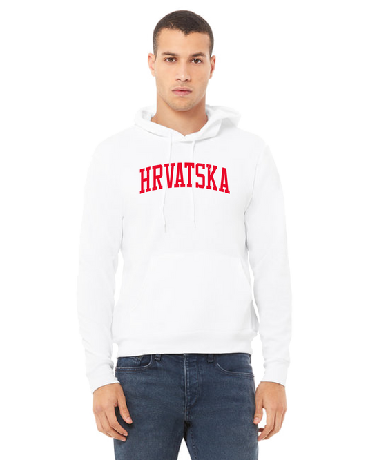 HRVATSKA Unisex Pullover Hooded Sweatshirt- WHITE/RED