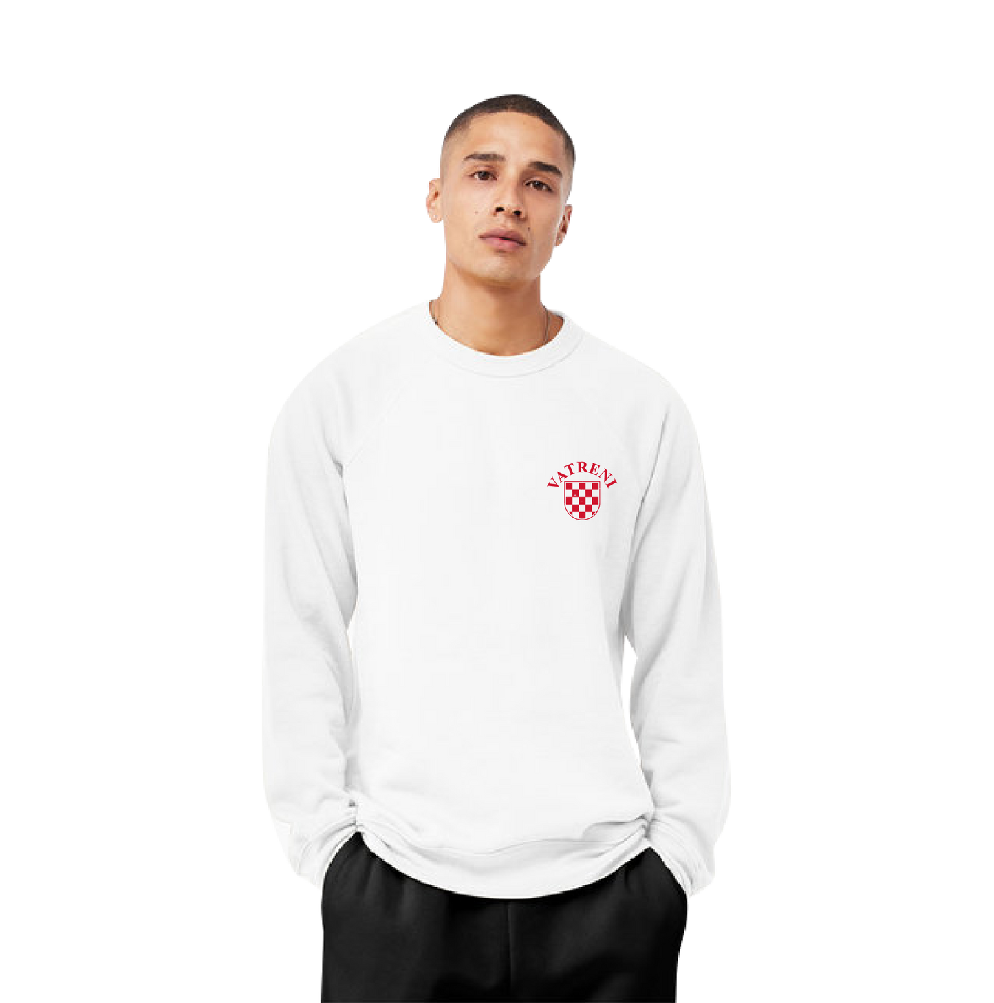 Double Fire Unisex Crewneck Sweatshirt- WHITE/RED