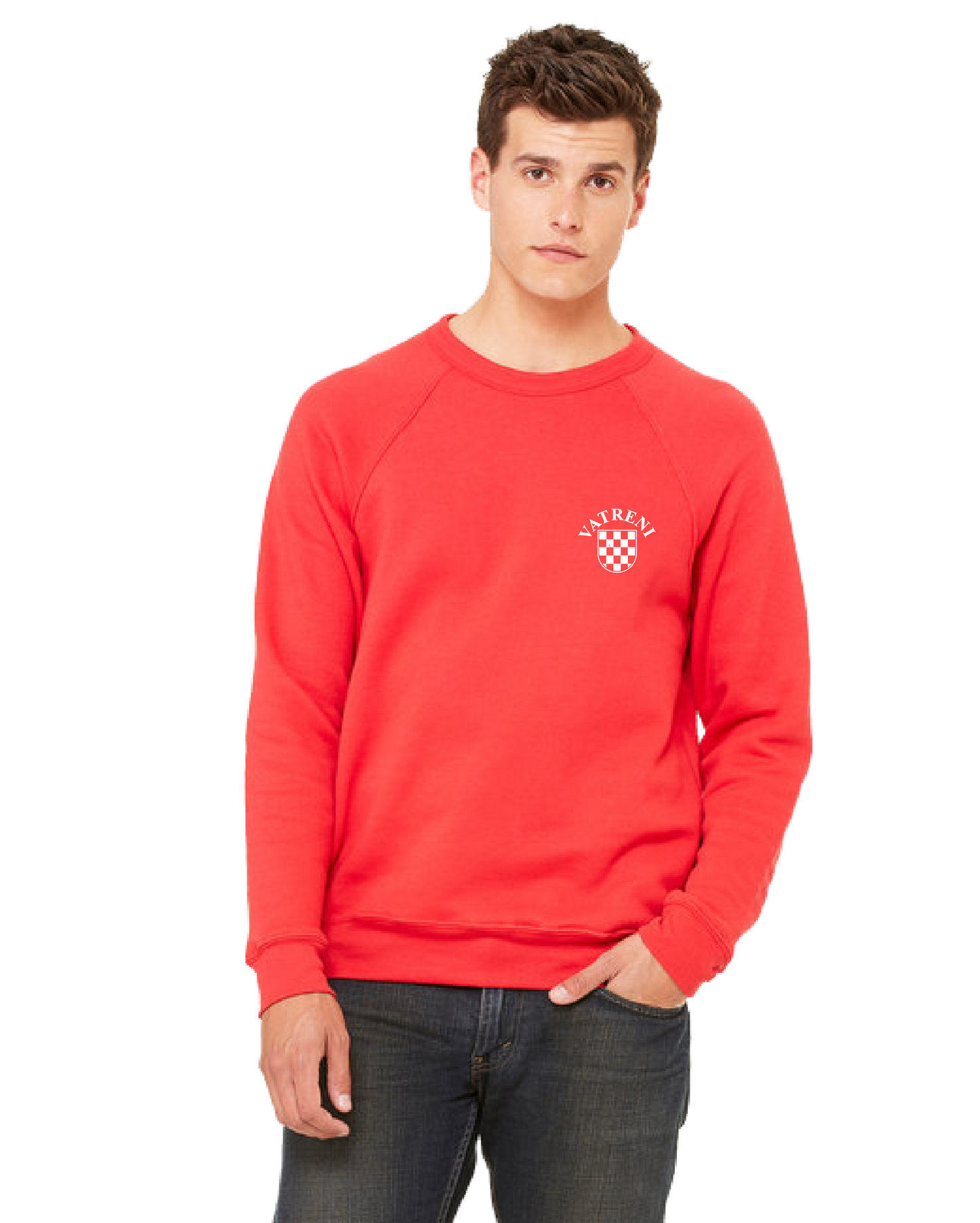 Double Fire Unisex Crewneck Sweatshirt- RED/WHITE