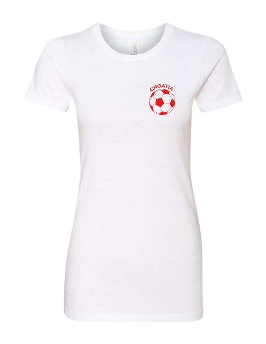 SOCCER BALL-CRO- Ladies Crewneck T-Shirt - WHITE-RED