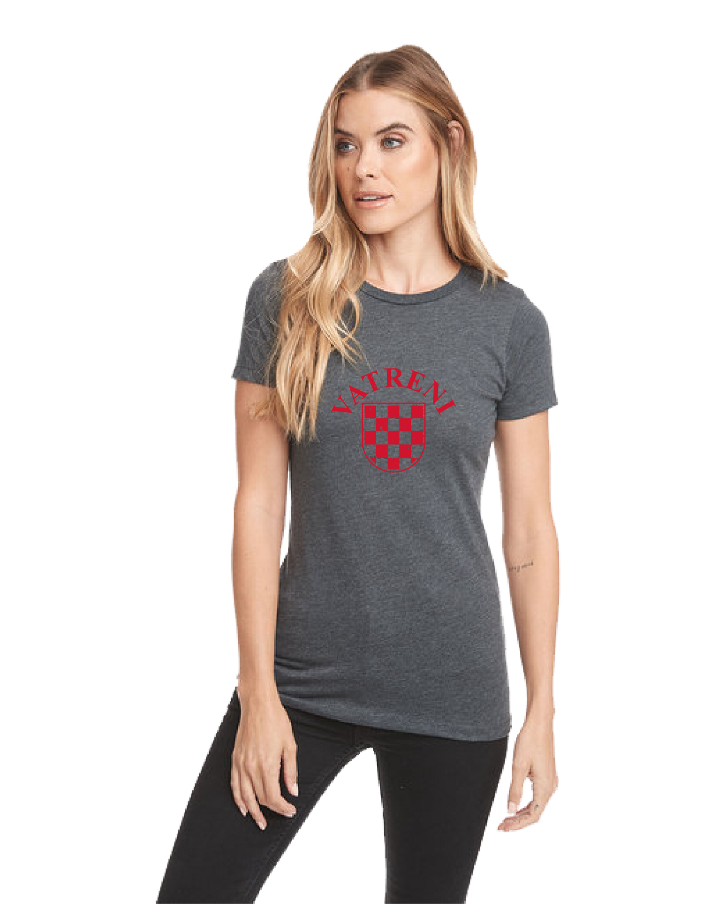 VATRENI Women's Crewneck T-Shirt- CHARCOAL-RED