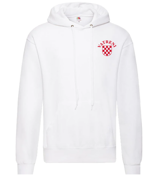 Double Fire Unisex Pullover Hooded Sweatshirt- WHITE/RED