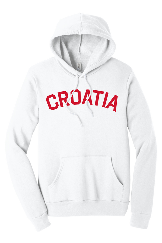 CROATIA Unisex Pullover Hooded Sweatshirt- WHITE/RED