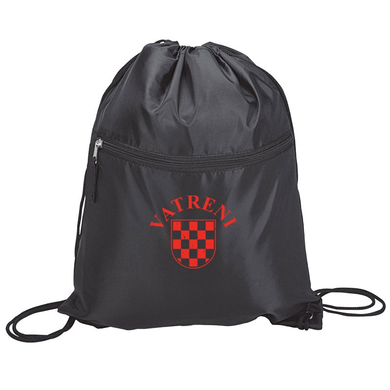 VATRENI DRAWSTRING BAG with Zipper Pocket- BLACK