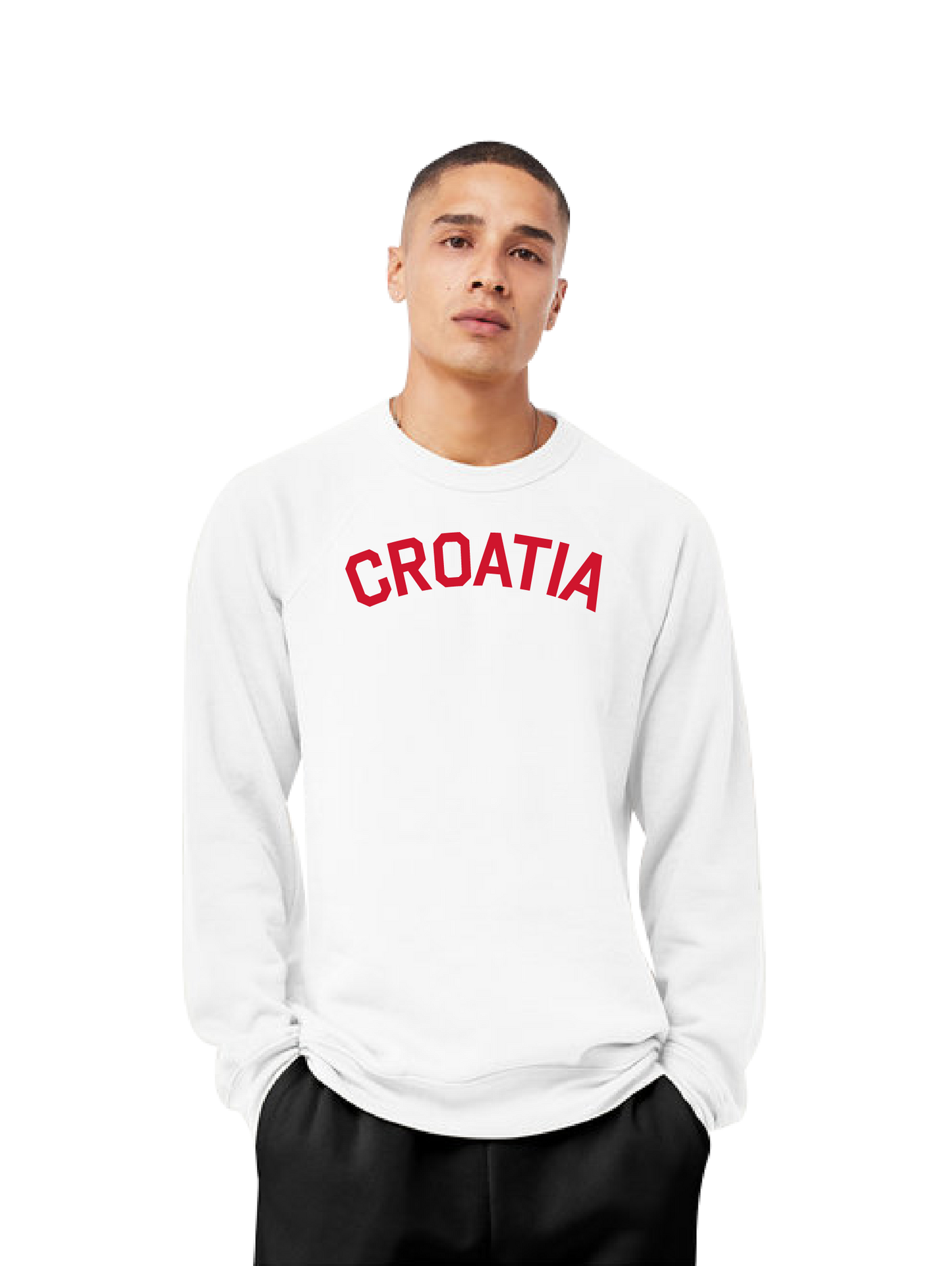 CROATIA Unisex Crewneck Sweatshirt- WHITE/RED