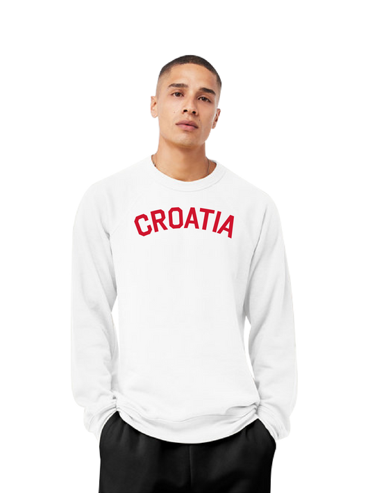 CROATIA Unisex Crewneck Sweatshirt- WHITE/RED