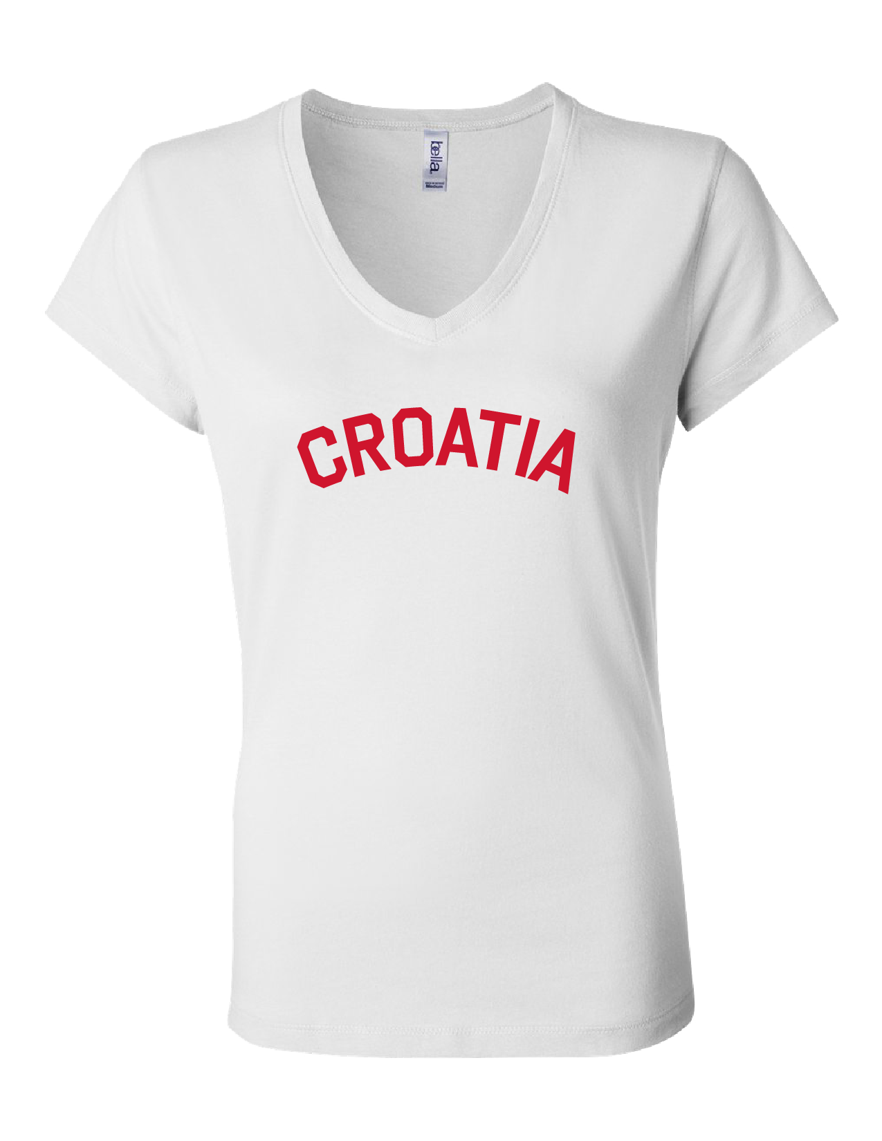 CROATIA Women's V Neck T- WHITE-RED