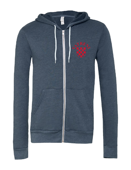 Double Fire Unisex Full Zip Hooded Sweatshirt- Midnight/Red