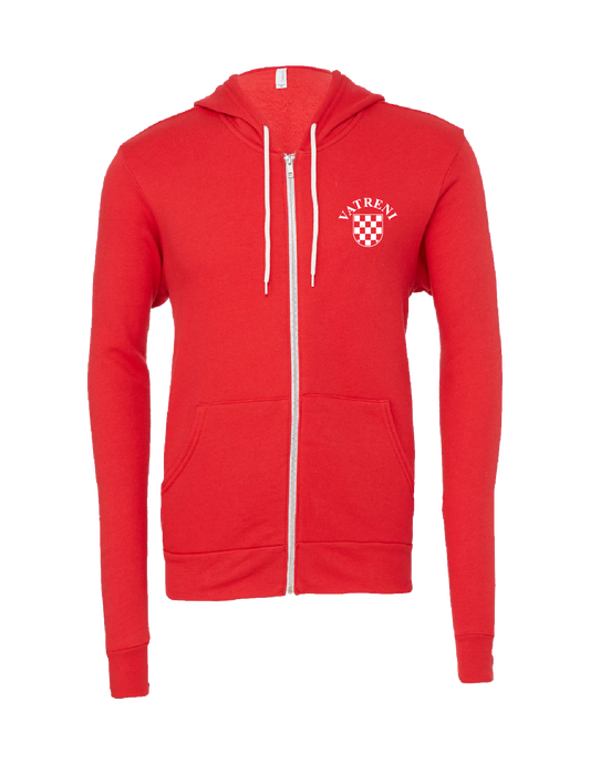 Double Fire Unisex Full Zip Hooded Sweatshirt- RED/WHITE