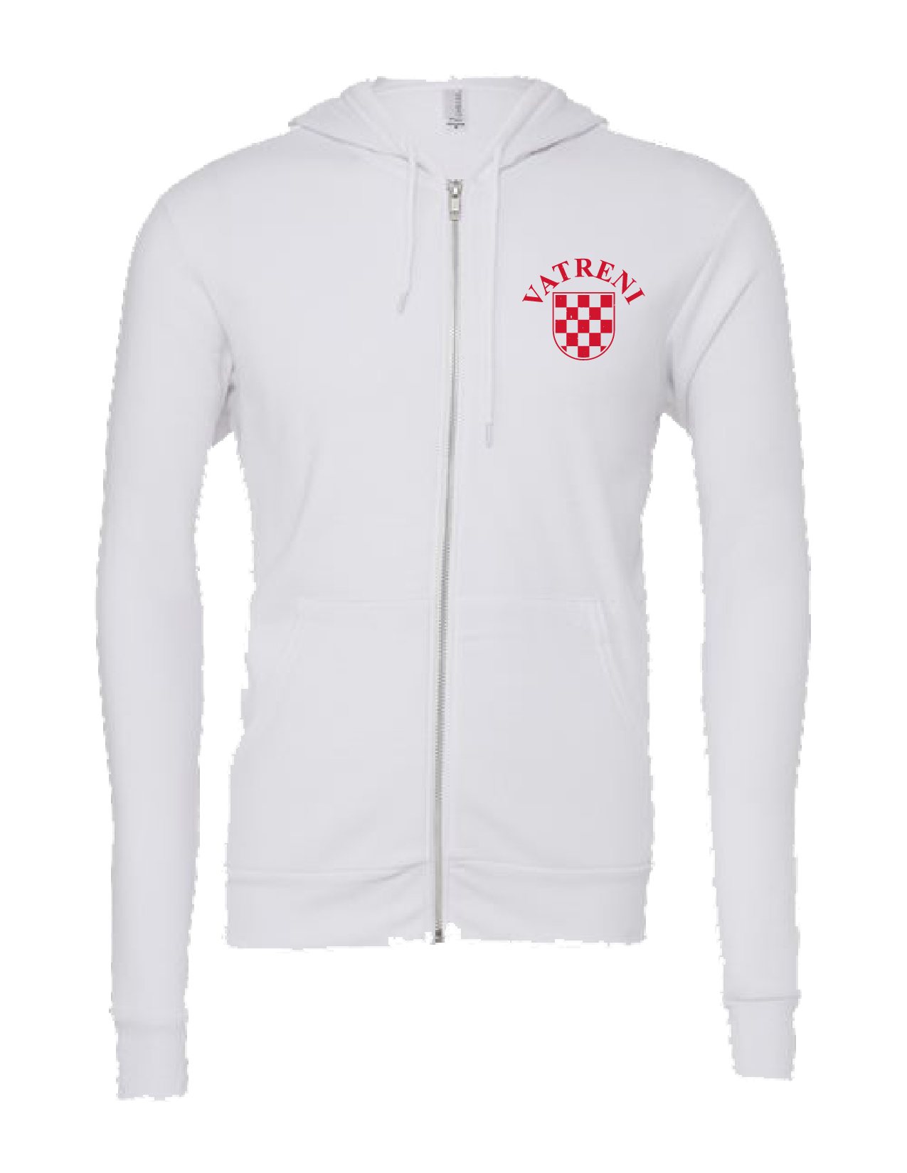 Double Fire Unisex Full Zip Hooded Sweatshirt- WHITE/RED