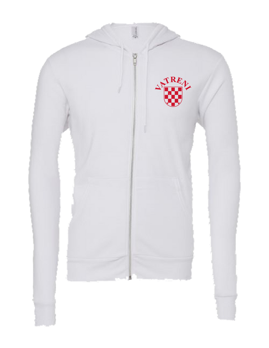 Double Fire Unisex Full Zip Hooded Sweatshirt- WHITE/RED