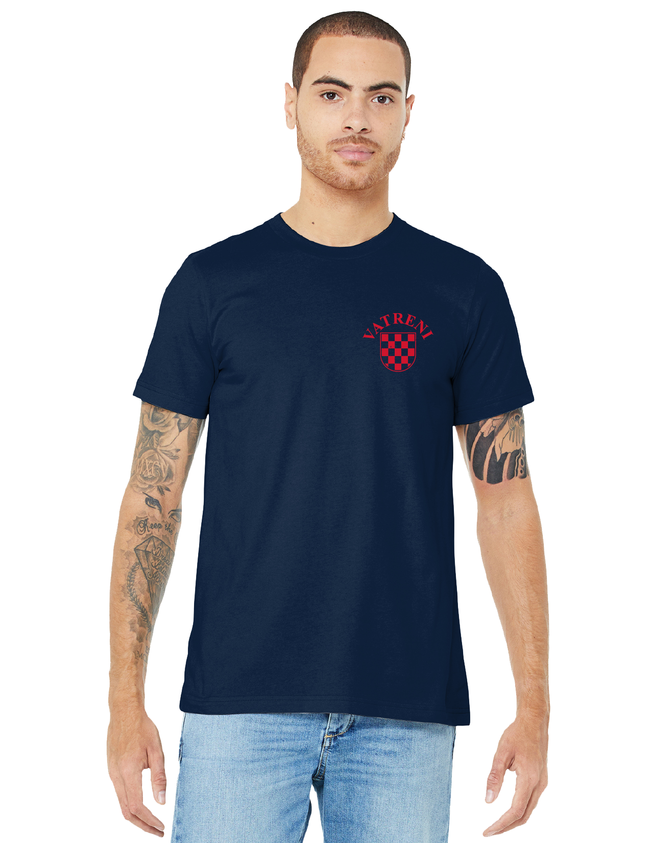 DOUBLE FIRE Unisex Short Sleeve T-Shirt- NAVY-RED