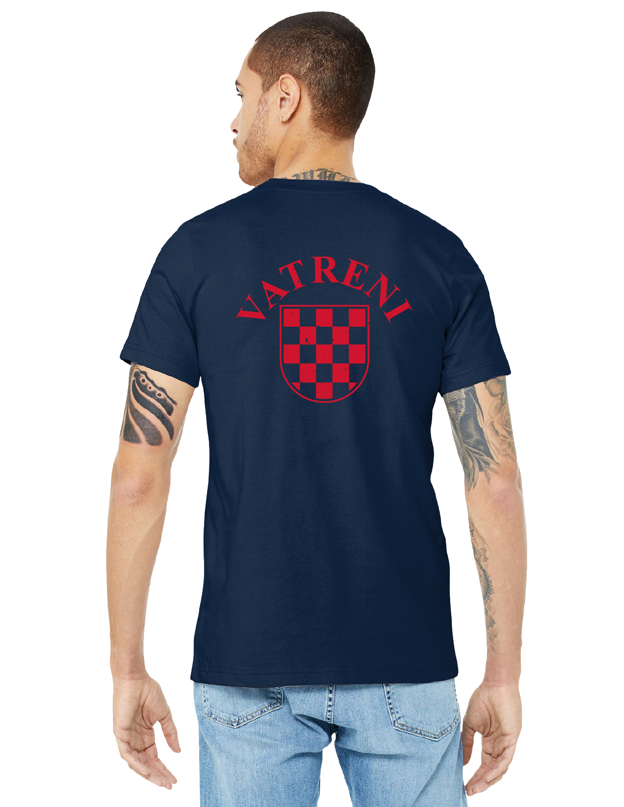 DOUBLE FIRE Unisex Short Sleeve T-Shirt- NAVY-RED