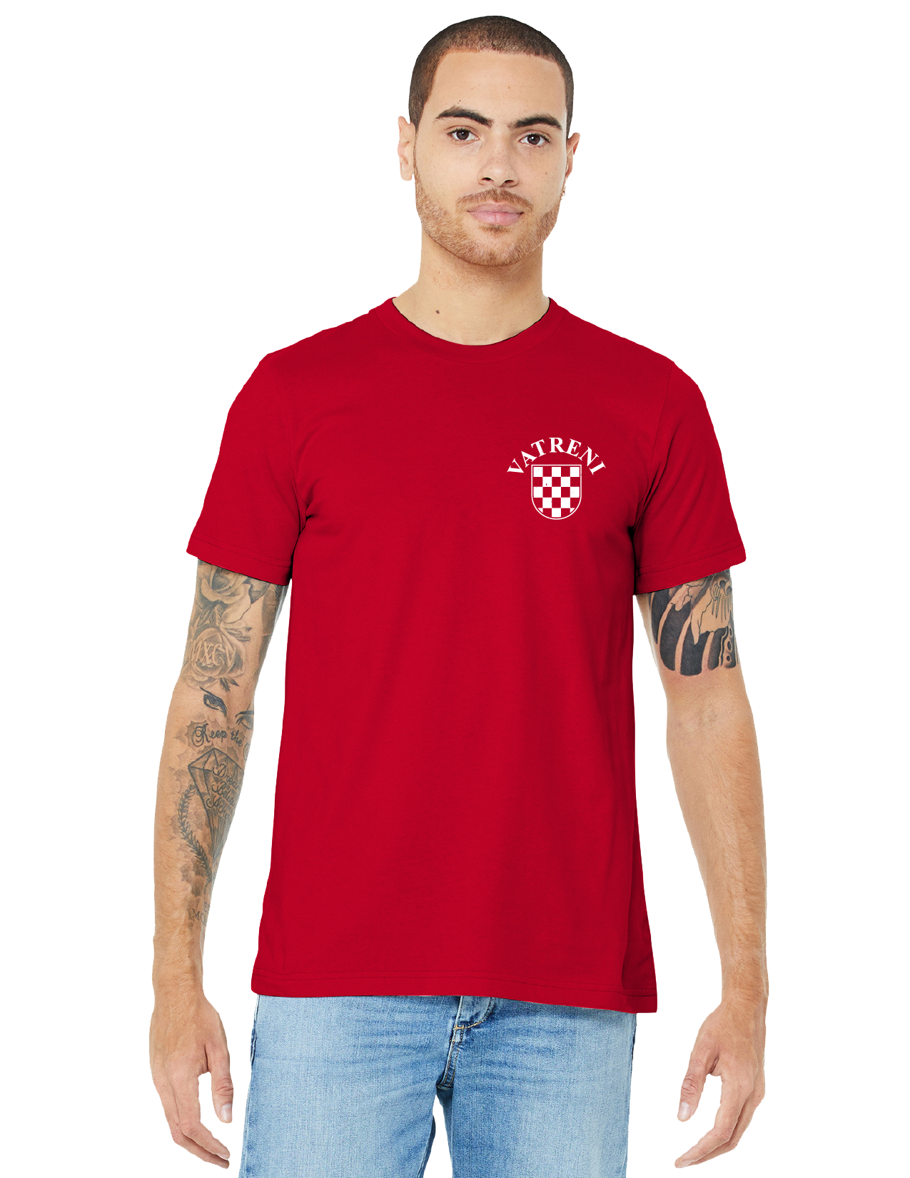 DOUBLE FIRE Unisex Short Sleeve T-Shirt- RED-WHITE