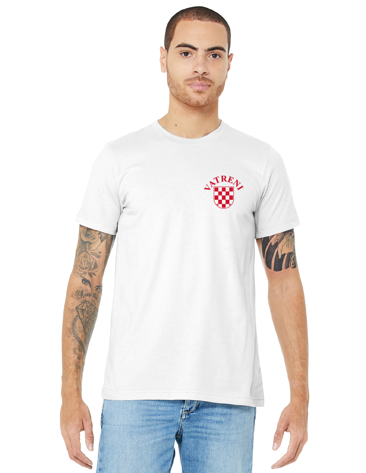 Double Fire Unisex Short Sleeve T-Shirt- WHITE/RED