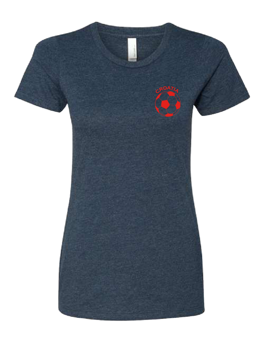 SOCCER BALL-CRO- Ladies Crewneck T-Shirt - Midnight Blue-Red